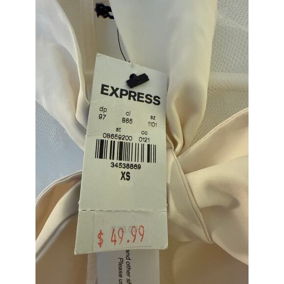 Express Tulle Polka Dot Mock Neck Puff Sleeve Blouse XS NWT Ivory White - Picture 6 of 8